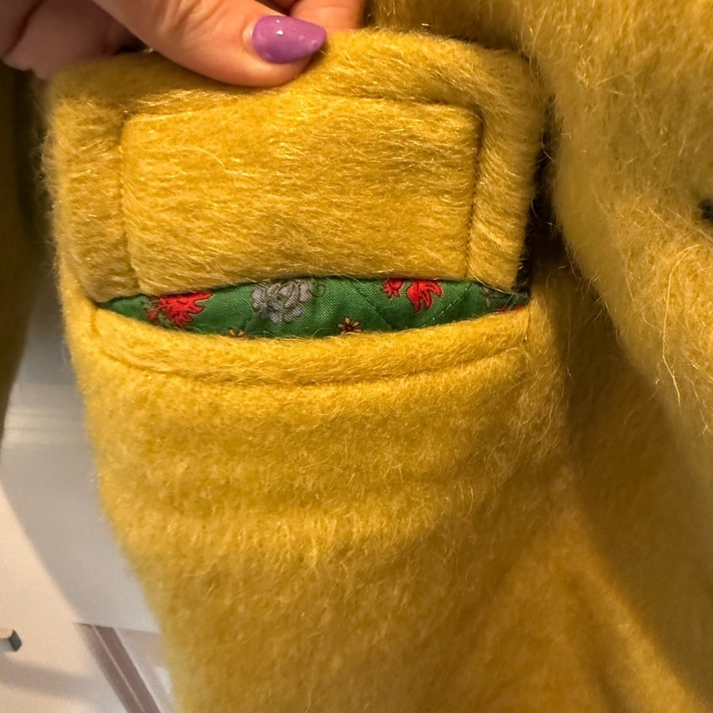 VTG Lodenfrey 60s Austrian Yellow Loden Wool Mohair Coat Petite XXS/Kids 12 - Picture 8 of 13